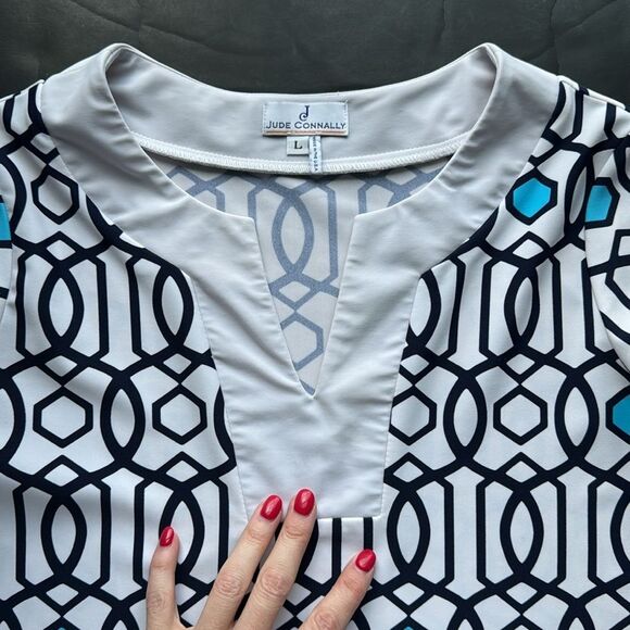 Jude Connally White and Navy Holly Geometric Tunic Top Womens Large Jude Cloth - Picture 7 of 15